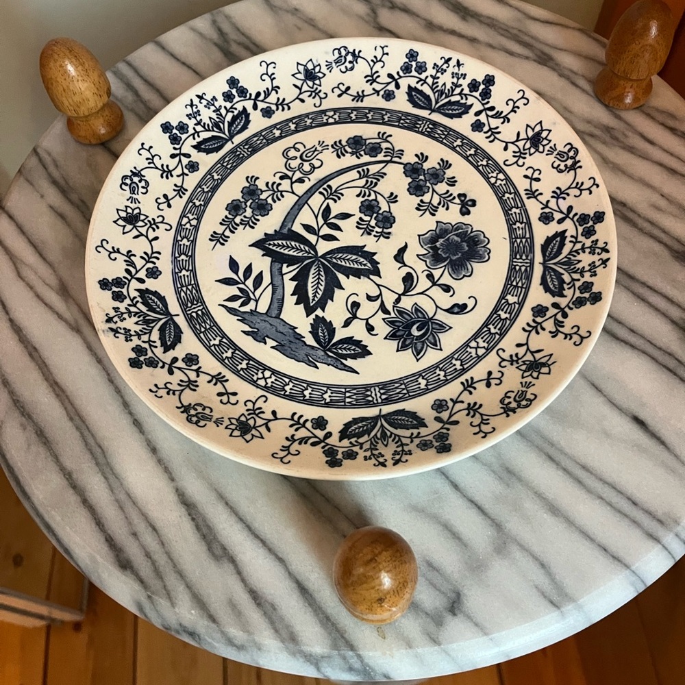 Vintage MCM Blue Onion 9” plate- handmade in Japan- dishwasher safe